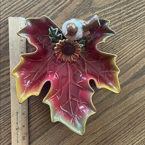 Autumn Leaf Decorative Dish with Bird Accent